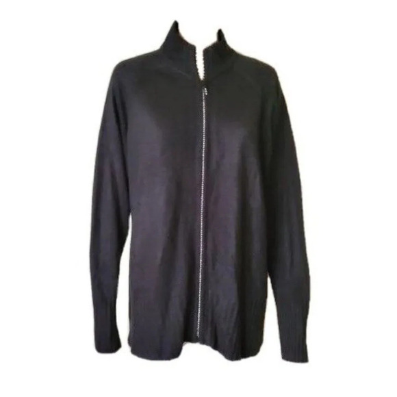 Quacker Factory Zip Up black Jacket Women's Long Sleeve size L - Picture 1 of 5